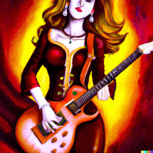 Generated by DALL-E AI Image Generator AI Generated image of a goddess playing electric guitar