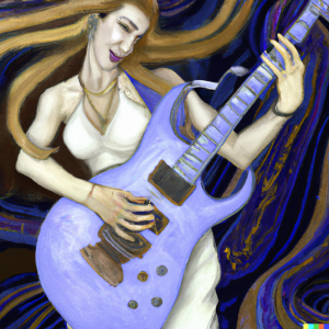 AI Generated image of a goddess playing electric guitar