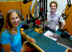 Animator Kathy Zielinski at KBOO Community Radio with S.W. Conser for Words and Pictures
