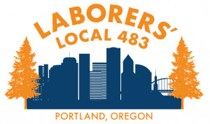 SEIU local 483 logo with skyline and trees