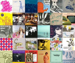 A collage of album & single covers of the songs/bands presented on the show.