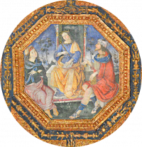 The Goddess Isis sits on a throne, instructing two disciples. To her right is Hermes, whose eyes appear aware of dreams. To her left is Moses whose eyes are intent upon her