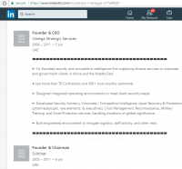 Screenshot of Zachary Venegas's LinkedIn profile showing his career with Omega Strategic Services